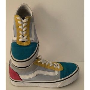 Women’s VANS Shoes Sz 6.5 Gray Yellow Teal Pink  Custom 500714  READ